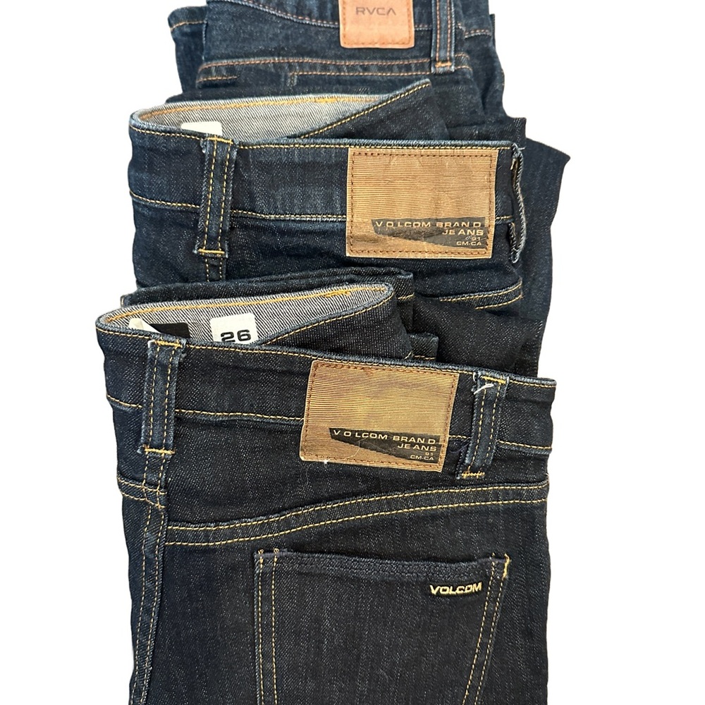 Boys size 26 Volvos and RVCA Dark Blue 3 piece jeans bundle